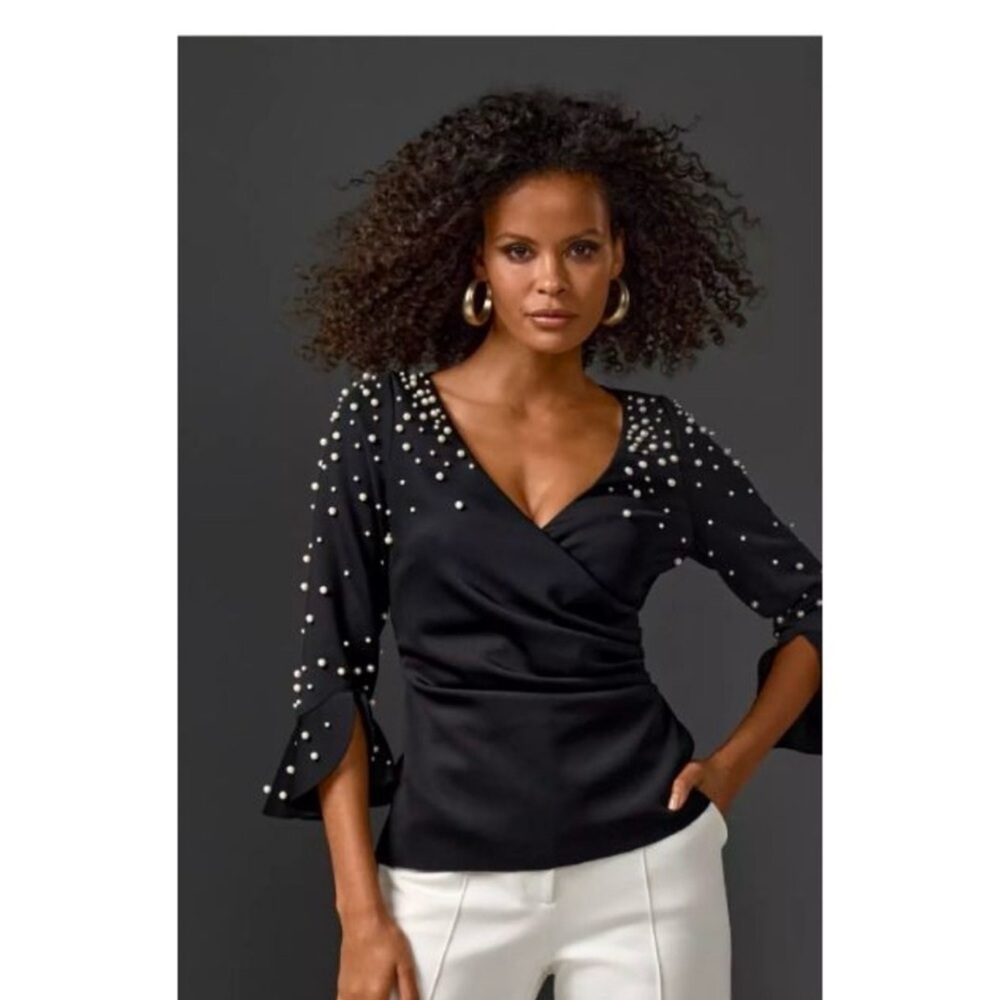Boston Proper Black Pearl-Studded Blouse